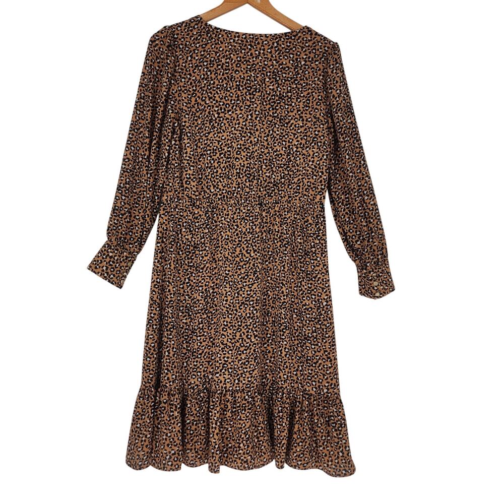 Talbots Leopard Print Ruffle Hem Dress Brown Black 10P - Picture 3 of 11